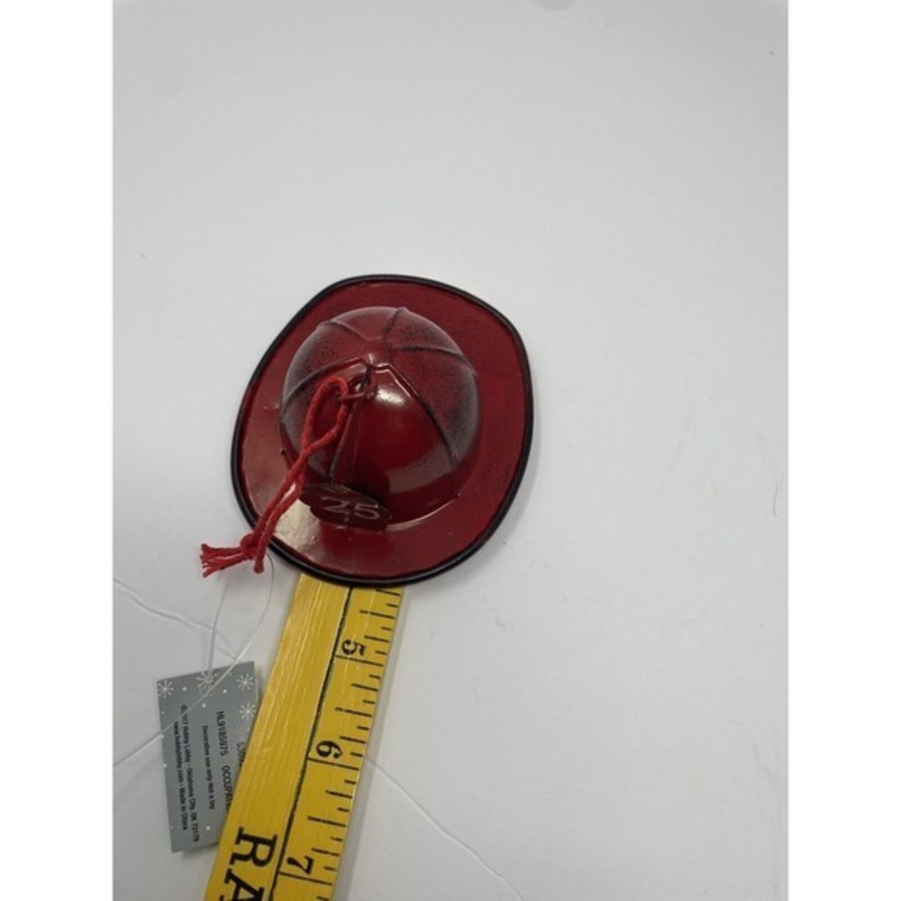 New Fireman Fire Hat CHRISTMAS Tree ORNAMENT Red Metal 4.5” Rescue Firewoman - Picture 7 of 10